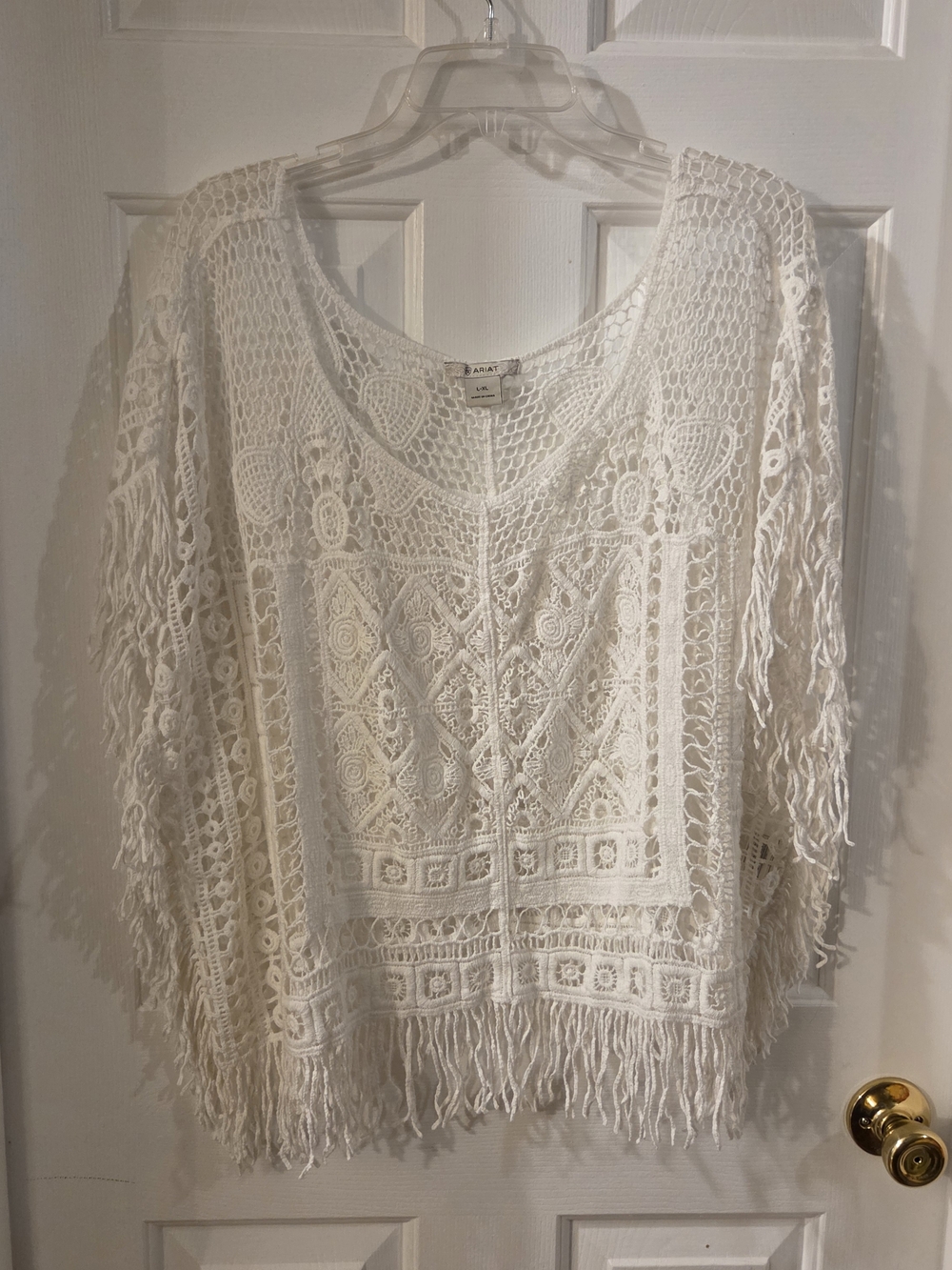 Ariat White Crochet Fringe Knit Top